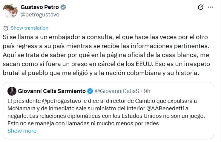 Petro sobre llamado a consultas de embajador García-Peña