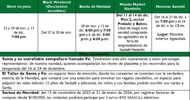 Así celebrará la temporada de navidad el centro comercial Santafé Medellín; esta es su programación Programación centro comercial Santafé Medellín navidad