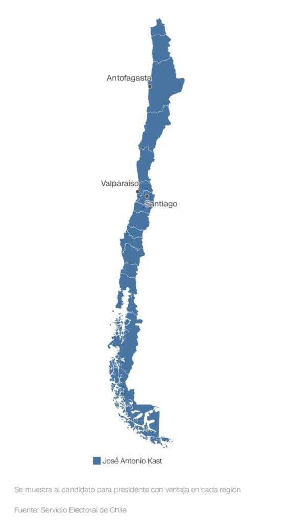 Antonio Kast ganó en todas las regiones de Chile y redefine el mapa político Mapa de CNN