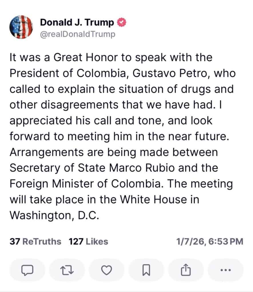 Trump y Petro bajan el tono a la confrontación: Habrá encuentro "pronto" en la Casa Blanca Trump habla de Petro