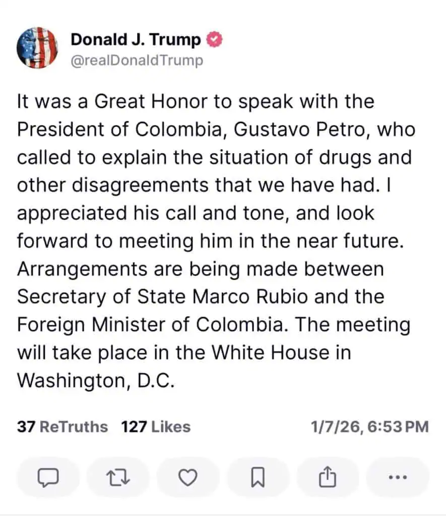 Trump y Petro bajan el tono a la confrontación: Habrá encuentro "pronto" en la Casa Blanca Trump habla de Petro