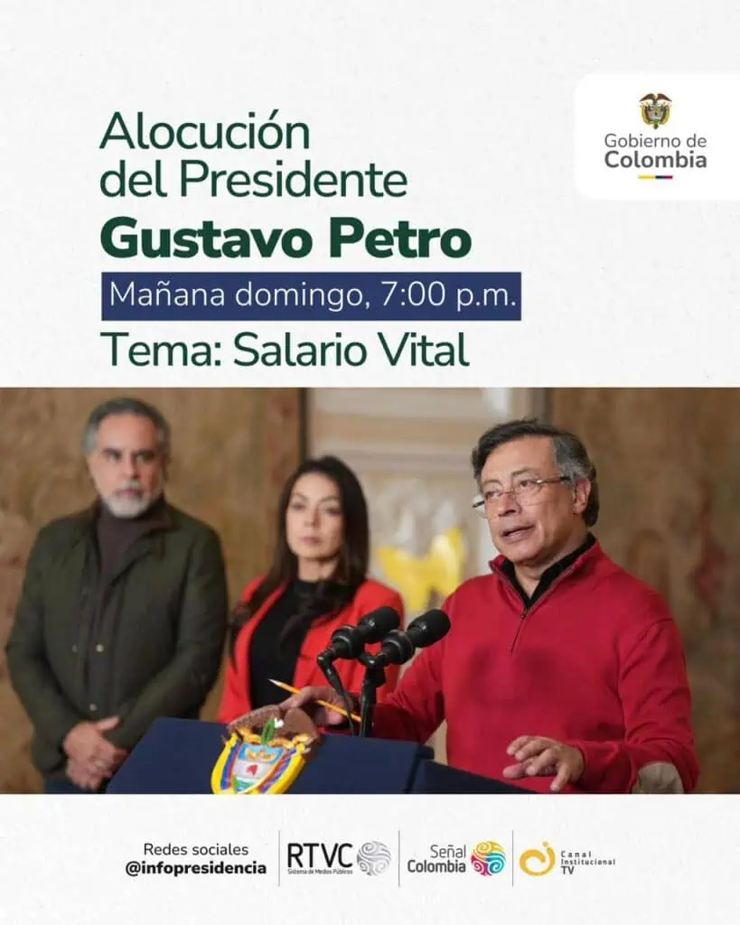 Petro hará alocución tras suspensión temporal al incremento del salario mínimo en Colombia: ¿qué ha dicho el mandatario? Alocución del presidente Petro sobre salario mínimo. Foto: Cuenta de X de Presidencia.
