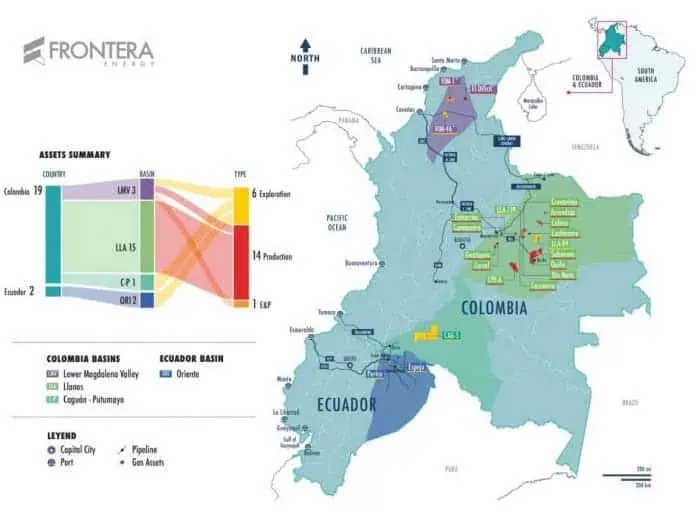 Frontera Energy confirma que oferta de Parex por sus activos es superior y le da a GeoPark oportunidad de mejorar propuesta Activos de Frontera Energy en explotación y producción de petróleo y gas en Colombia.
