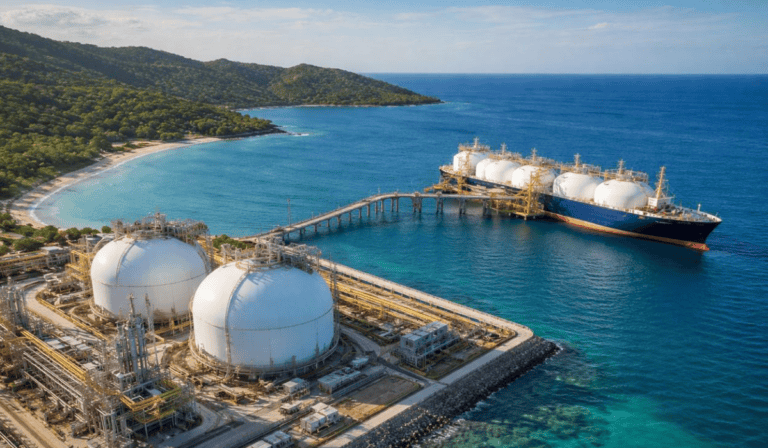 Ecopetrol se enfocará en regasificadora de Puerto Bahía tras retraso en trámites en proyecto Coveñas Punto de regasificación. Imagen: Generada con AI