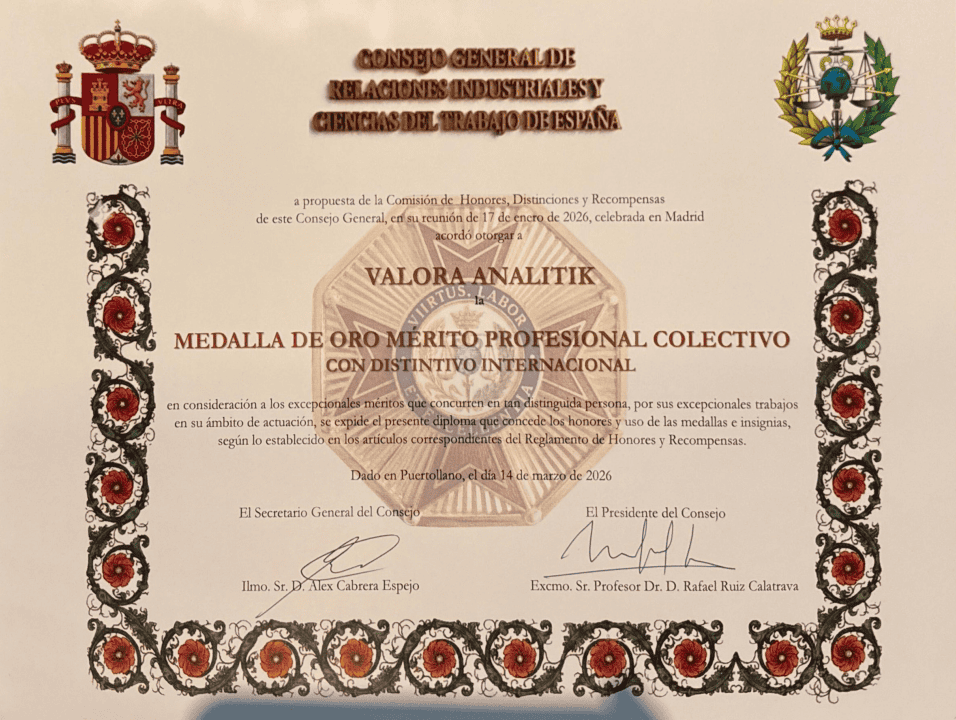 Medalla al Mérito Proresfional Colectivo a Valora Analitik.