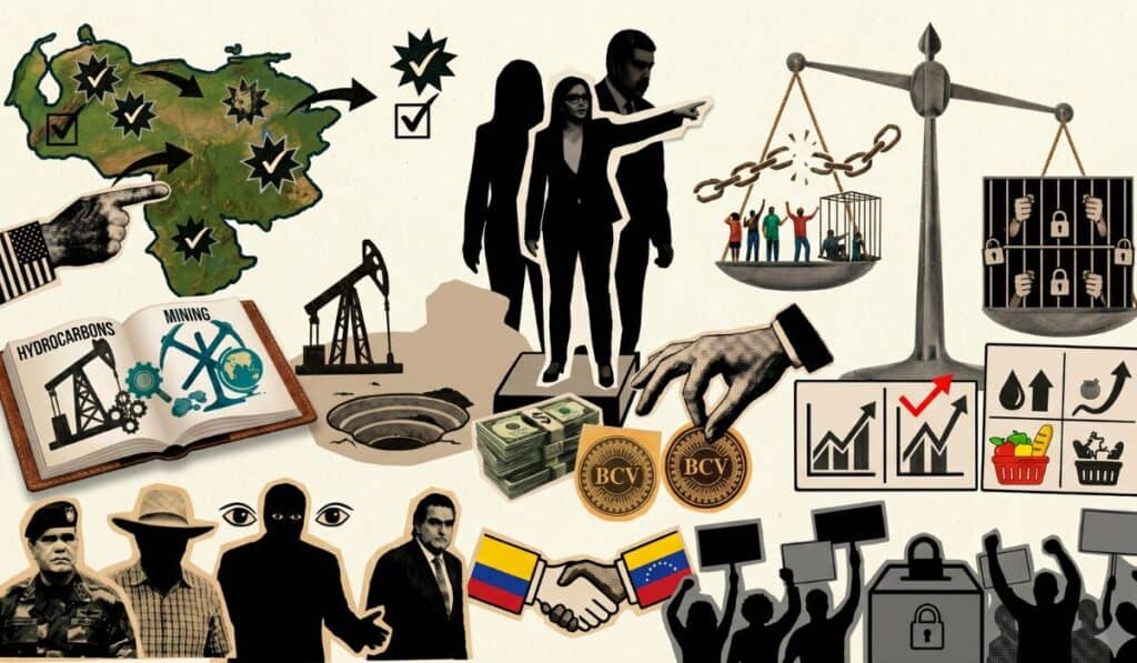 Venezuela transita sus primeros 100 días sin Nicolás Maduro bajo la presidencia encargada de Delcy Rodríguez, con reformas económicas en marcha y una transición democrática sin fecha. Imagen: generada por Nano Banana de Gemini.