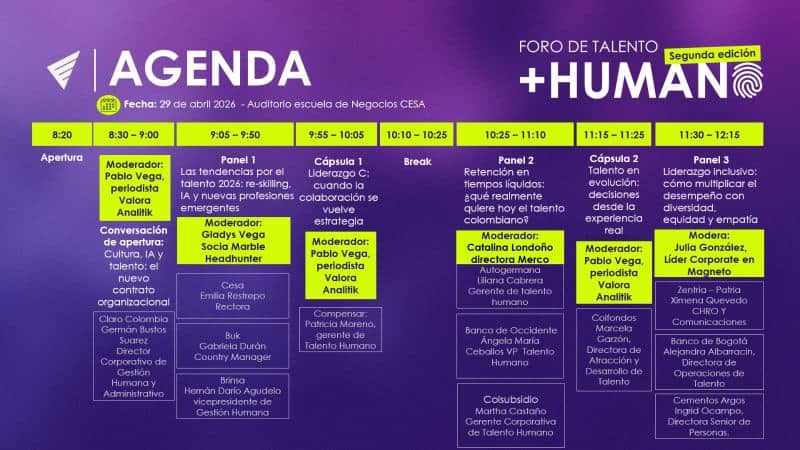 Foro de Talento +Humano de Valora Analitik con cultura, IA y nuevas habilidades en el centro del debate Agenda del Foro de Talento +Humano de Valora Analitik.