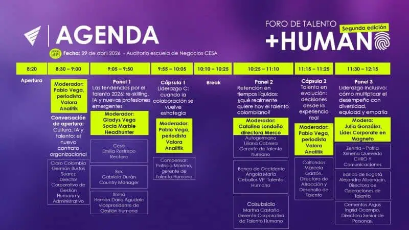 Foro de Talento +Humano de Valora Analitik con cultura, IA y nuevas habilidades en el centro del debate Agenda del Foro de Talento +Humano de Valora Analitik.