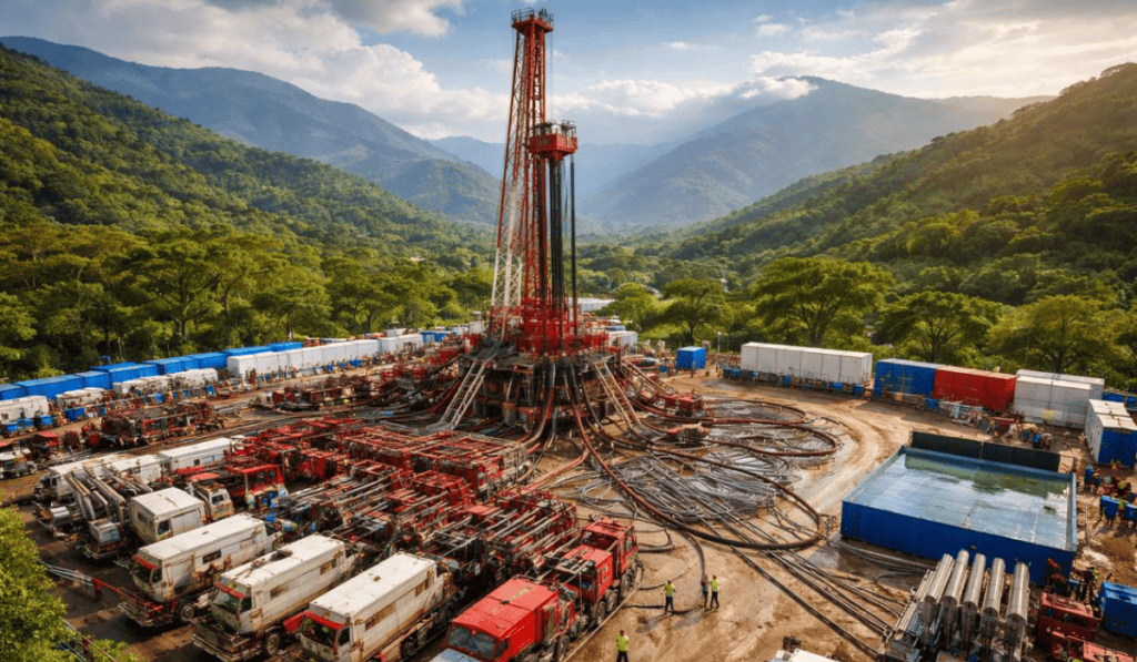 Campo con técnica de fracking. Imagen: generada con AI