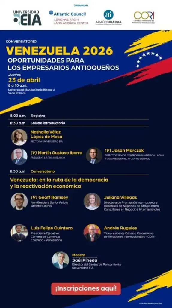 Universidad EIA recibirá el diálogo “Venezuela 2026: la ruta a la democracia y la reactivación económica”: detalles de la agenda Conversatorio. Foto: cortesía Universidad EIA
