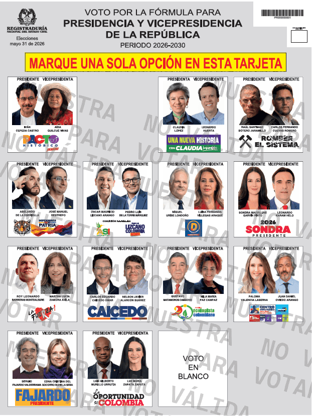 Así puede buscar su puesto de votación para las elecciones presidenciales del 31 de mayo Tarjetón para elecciones Colombia 2026