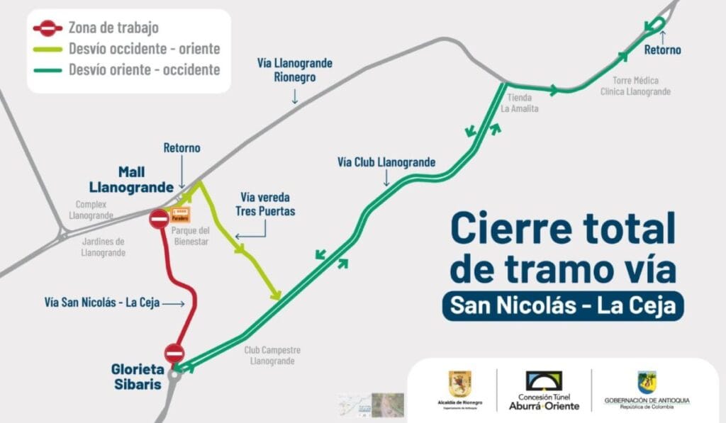 Así será el cierre de la vía San Nicolás – La Ceja para obras en importante corredor de Antioquia: conozca las rutas alternas Así será el cierre de la vía San Nicolás – La Ceja