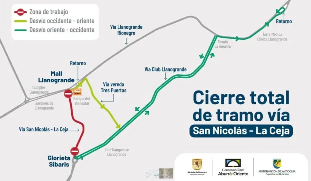 Así será el cierre de la vía San Nicolás – La Ceja para obras en importante corredor de Antioquia: conozca las rutas alternas Así será el cierre de la vía San Nicolás – La Ceja