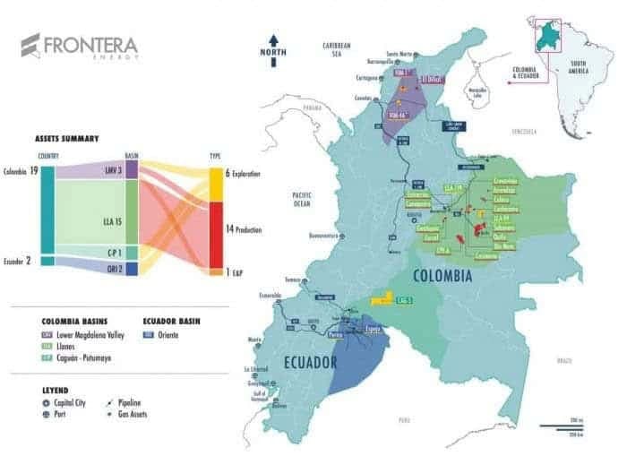 Frontera se queda con Oleoducto de los Llanos Orientales y Puerto Bahía (Cartagena) tras vender activos de producción petrolera Activos de Frontera Energy en explotación y producción de petróleo y gas en Colombia. Imagen: Frontera Energy