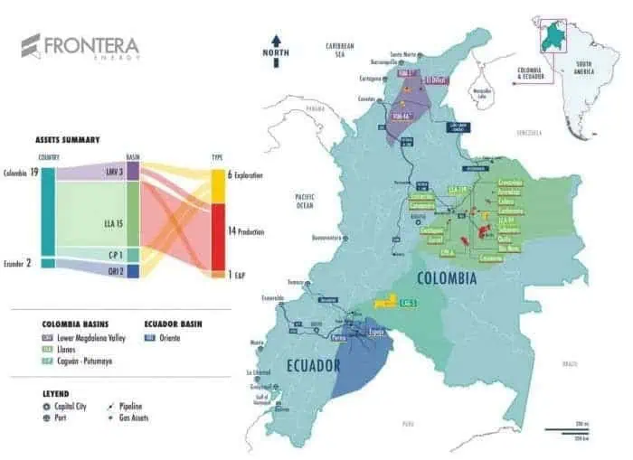 Frontera se queda con Oleoducto de los Llanos Orientales y Puerto Bahía (Cartagena) tras vender activos de producción petrolera Activos de Frontera Energy en explotación y producción de petróleo y gas en Colombia. Imagen: Frontera Energy