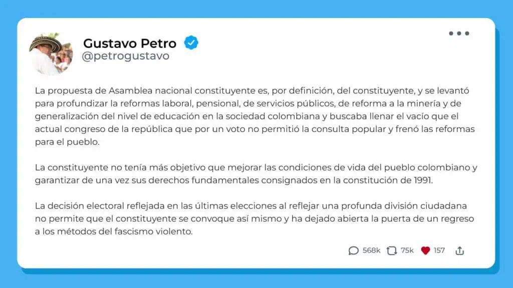 Ahora | Se cae propuesta de Constituyente apoyada por Petro tras elecciones presidenciales: comité retira proyecto Ahora | Se cae propuesta de Constituyente apoyada por Petro tras elecciones presidenciales: comité retira proyecto