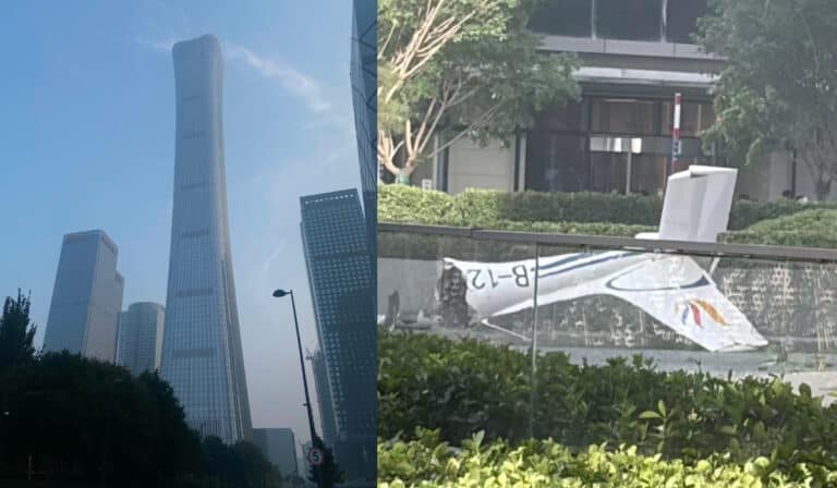 Pequeño avión se estrelló contra el rascacielos China Zun, uno de los más altos de Pekín Torre China Zun Citic.
