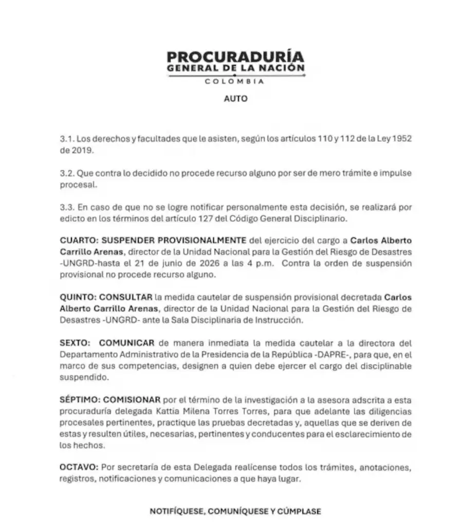 Ahora | Suspenden de su cargo a Carlos Carrillo, director de la UNGRD, por presunta participación indebida en política Ahora | Suspenden de su cargo a Carlos Carrillo, director de la UNGRD, por presunta participación indebida en política