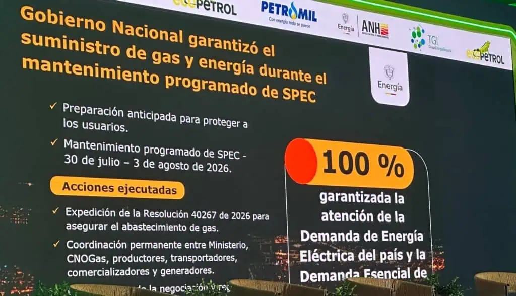 MinMinas confirmó que el abastecimiento de gas y energía durante el mantenimiento de SPEC está garantizado Imagen: Ministerio de Minas y Energía