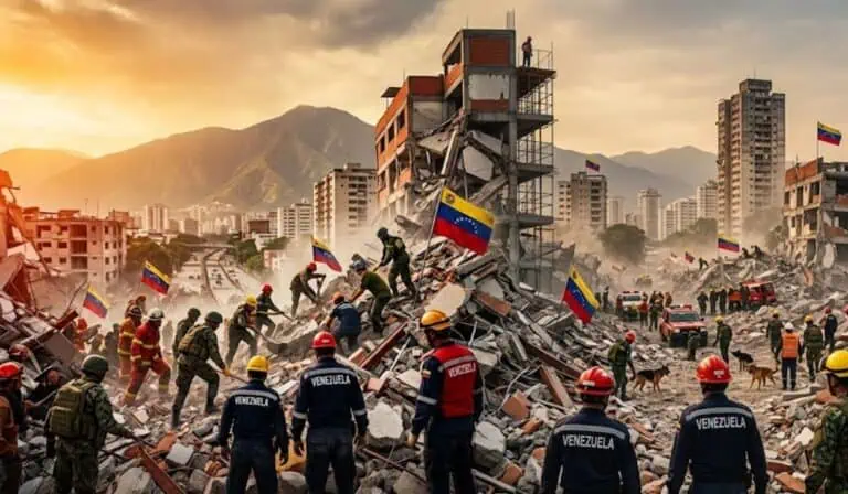 La emergencia por el terremoto movilizó a organismos del Estado, voluntarios y brigadas internacionales. Imagen generada en Gemini.