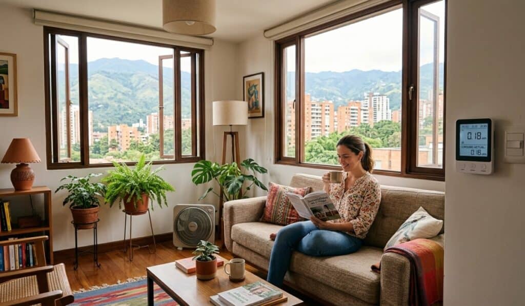 Control del aire acondicionado y eliminación de consumos silenciosos son algunas estrategias para el ahorro de energía Ahorro de energía eléctrica en Colombia. Imagen: Generada por AI Gemini