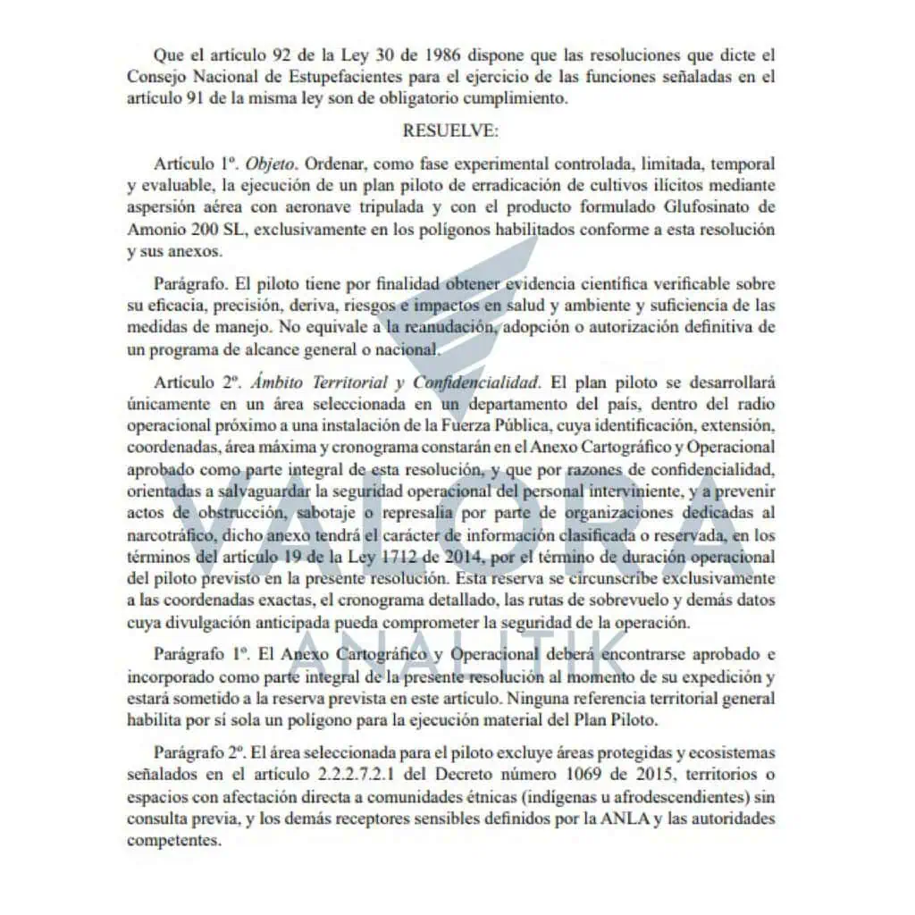 Primicia | Arranca plan piloto para retomar la fumigación aérea de cultivos de coca en Colombia: no se hará con glifosato Resolución fumigación cultivos de coca 1
