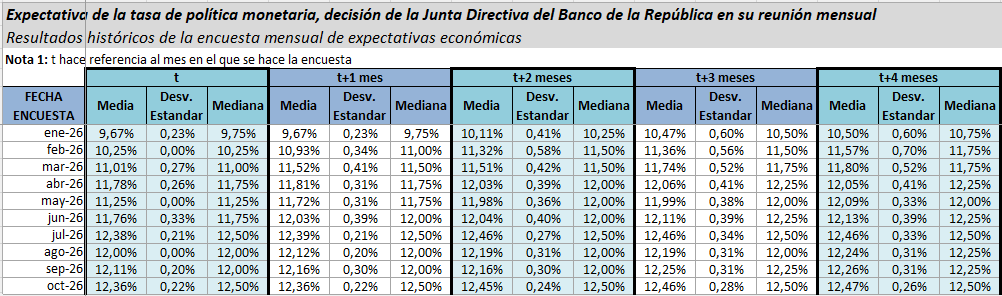 Analistas prevén que la tasa del BanRep subirá al 12,50 % este mes y se mantendría en ese nivel hasta mediados de 2027 Analistas prevén que la tasa del BanRep subirá al 12,50 % este mes y se mantendría en ese nivel hasta mediados de 2027