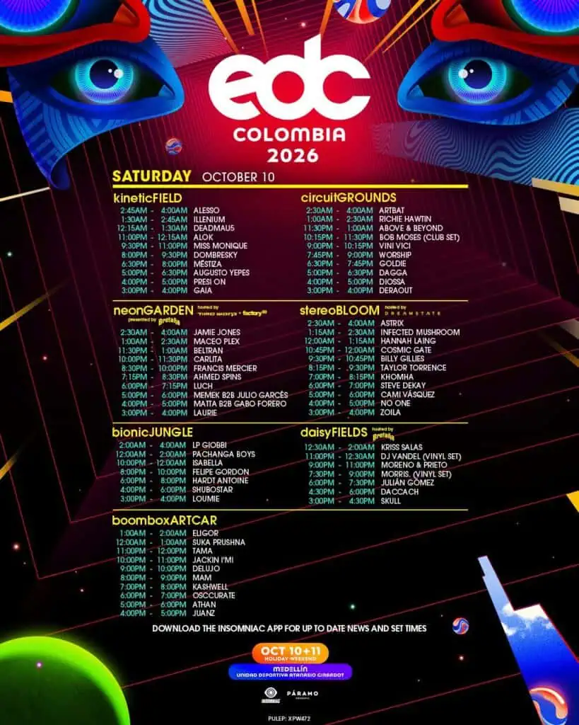 Festival EDC de música electrónica dejaría una derrama económica de US$37 millones a Medellín Horarios del primer día del festival.
