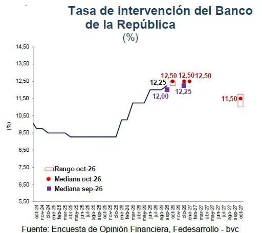 Analistas prevén que la tasa del BanRep subirá al 12,50 % este mes y se mantendría en ese nivel hasta mediados de 2027 tasa del BanRep e inflación