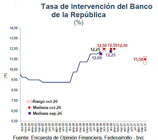 Analistas prevén que la tasa del BanRep subirá al 12,50 % este mes y se mantendría en ese nivel hasta mediados de 2027 tasa del BanRep